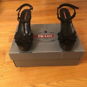 Women’s Prada sport sandals on a wedge.